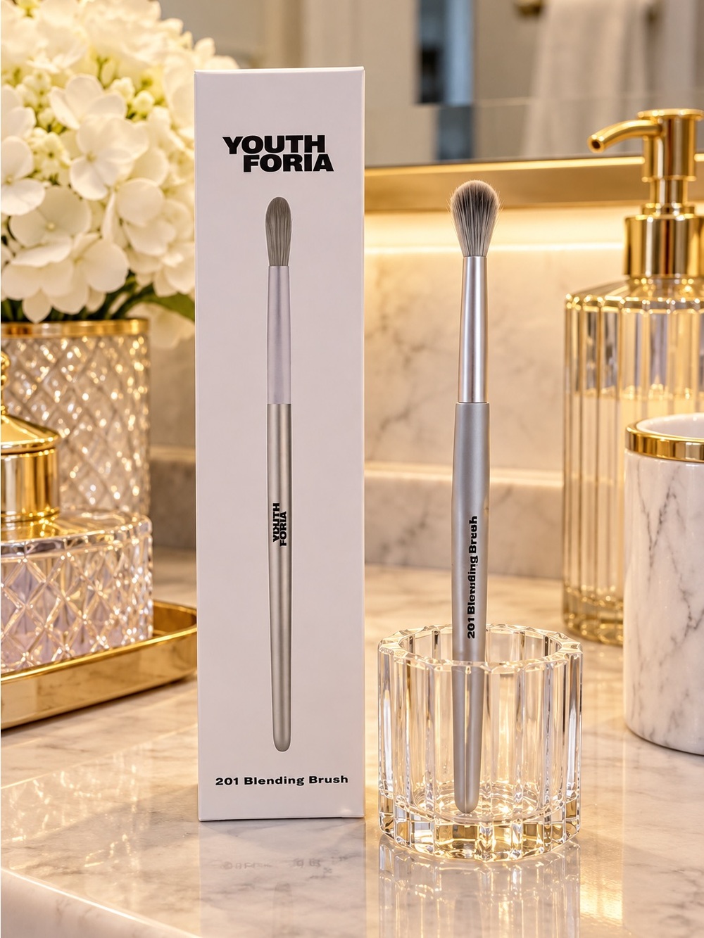 Youthforia 201 Blending Brush NIB Makeup Beauty Tool Silver